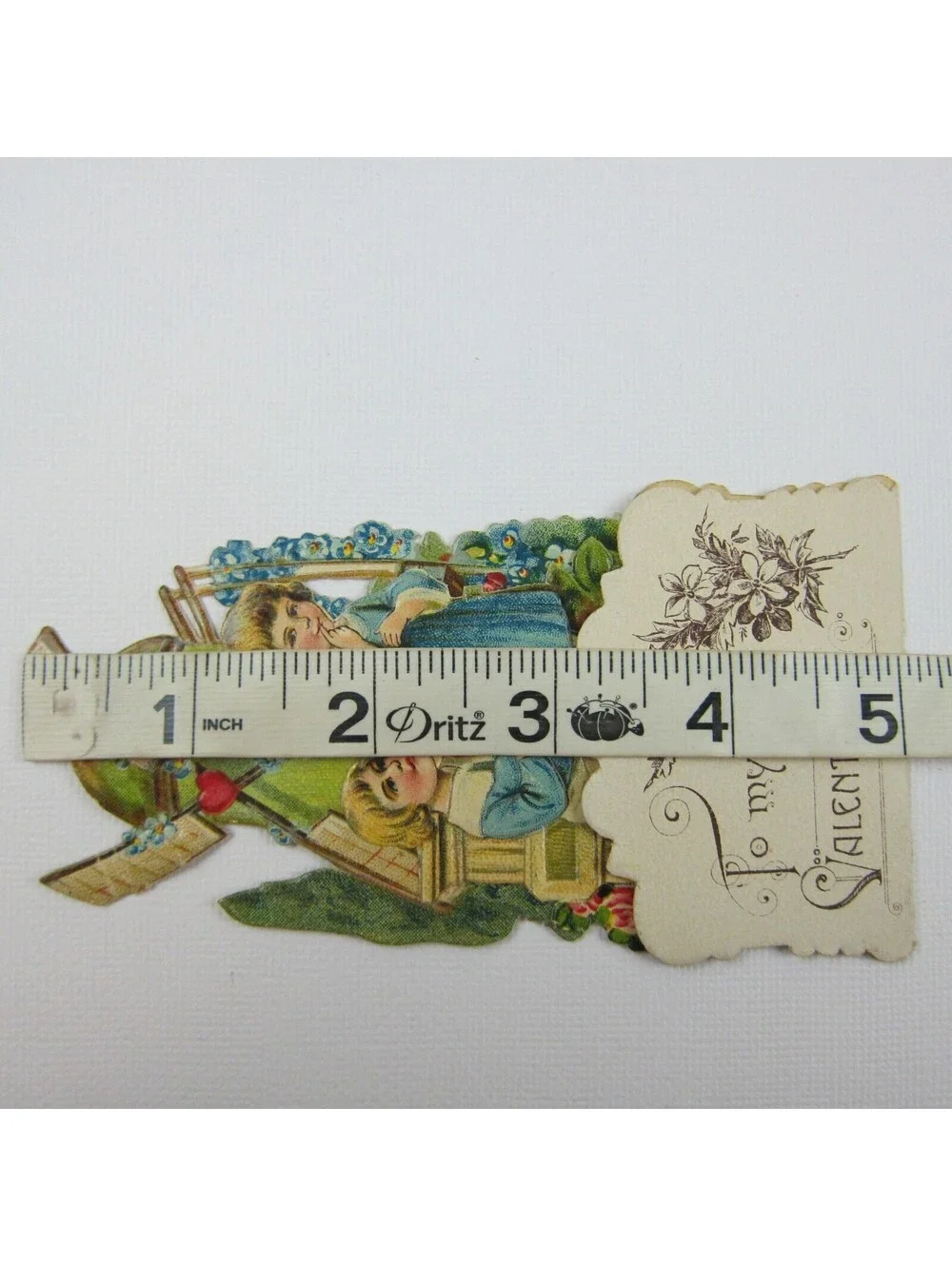 Vintage Valentine 3D Pop Up Die Cut Blonde Boy & Girl Blue Dress Green Windmill